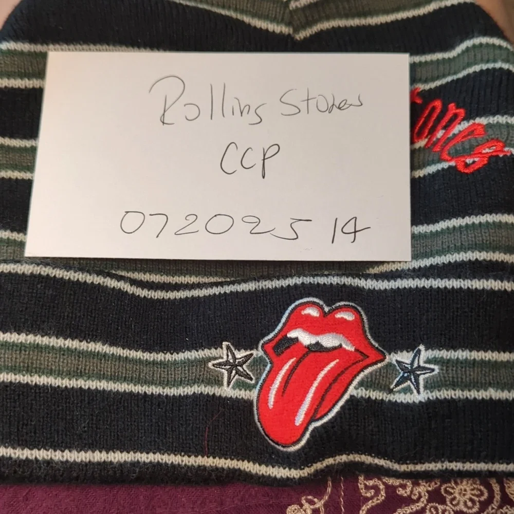 Rolling Stones Striped Beanie with Pom Unisex